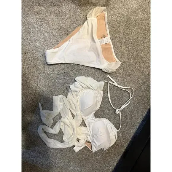 Joyfolie Fairlight Bikini Set White Boho Wrap Top Hi Cut Bottoms Small - Picture 5 of 9